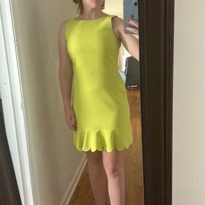 J. Crew neon yellow scalloped hem drop waist dress